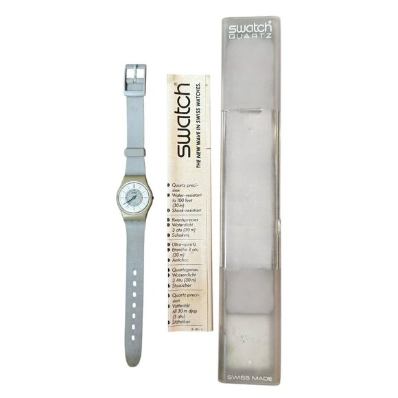 VINTAGE Swatch LM103 ART DECO W Box 1984 Ladies Gray *No Battery Cover - Picture 2 of 6